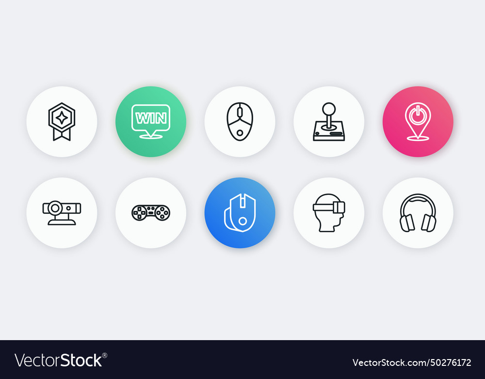 Set line computer mouse power button web camera vector image Set line computer mouse power button web camera