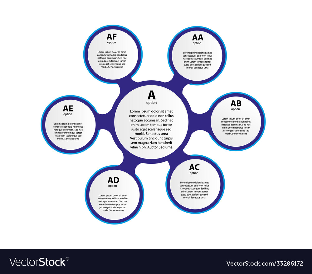 Six multicolored round elements with thin line
