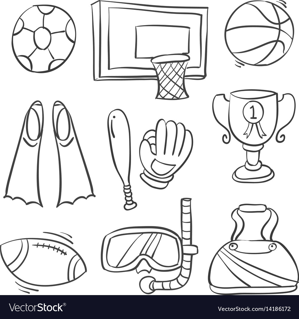 Sport Equipment Hand Draw Doodles Royalty Free Vector Image