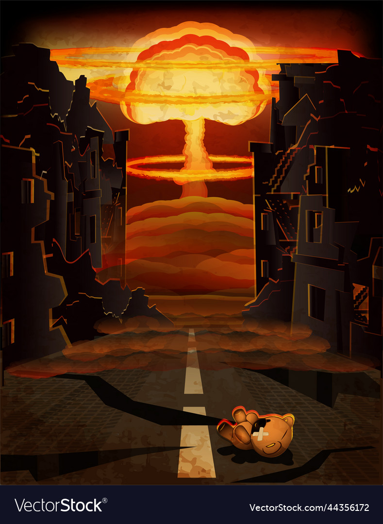 Stop war background nuclear explosion and kids te vector image Stop war background nuclear explosion and kids te