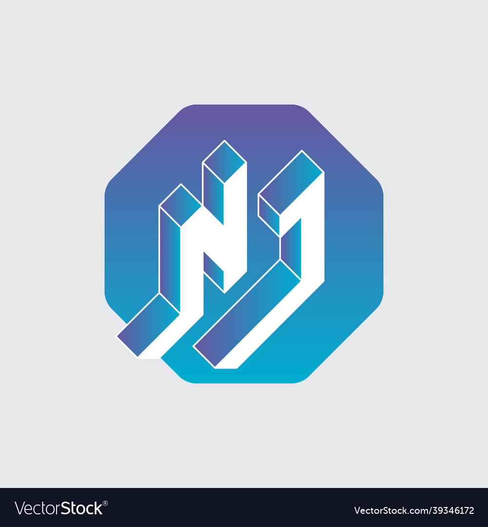Three-dimension letters n and j on a hexagonal