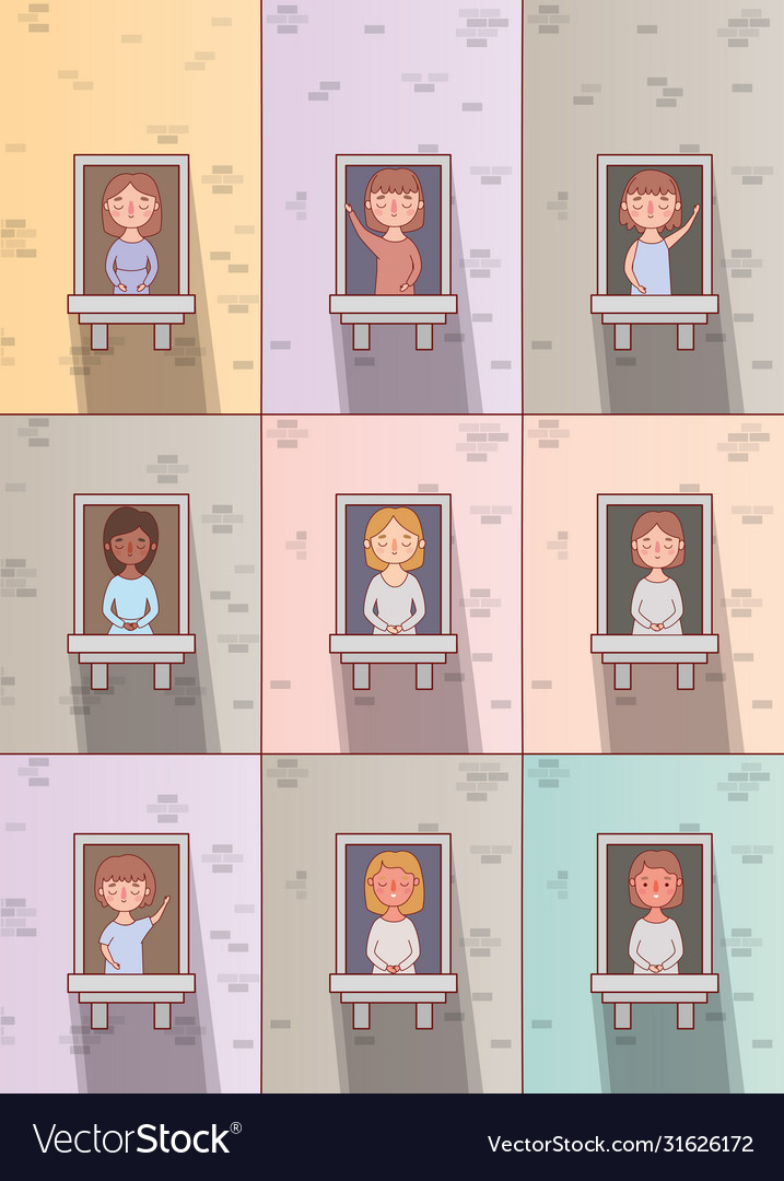 Women cartoons at windows design