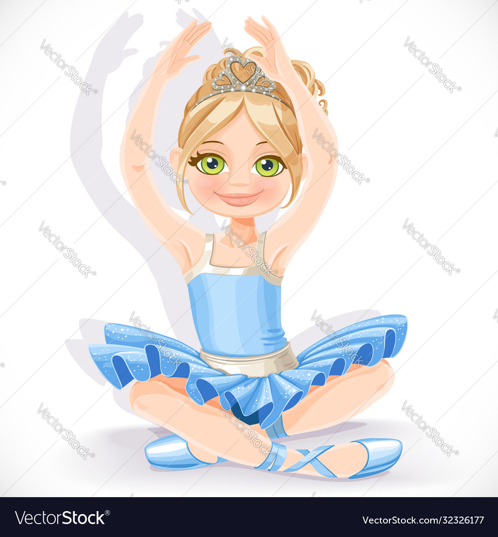 Schöne Ballerina Mädchen im blauen Kleid sitzen