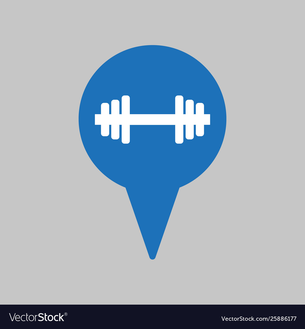 Map pointer with gym icon on grey background vector image Map pointer with gym icon on grey background