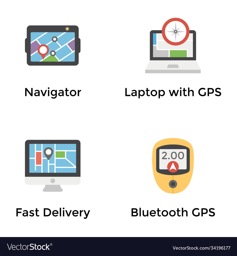 Navigation devices icons set