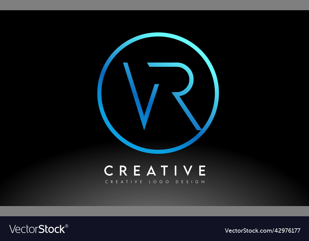 Neon blue vr letters logo design slim creative