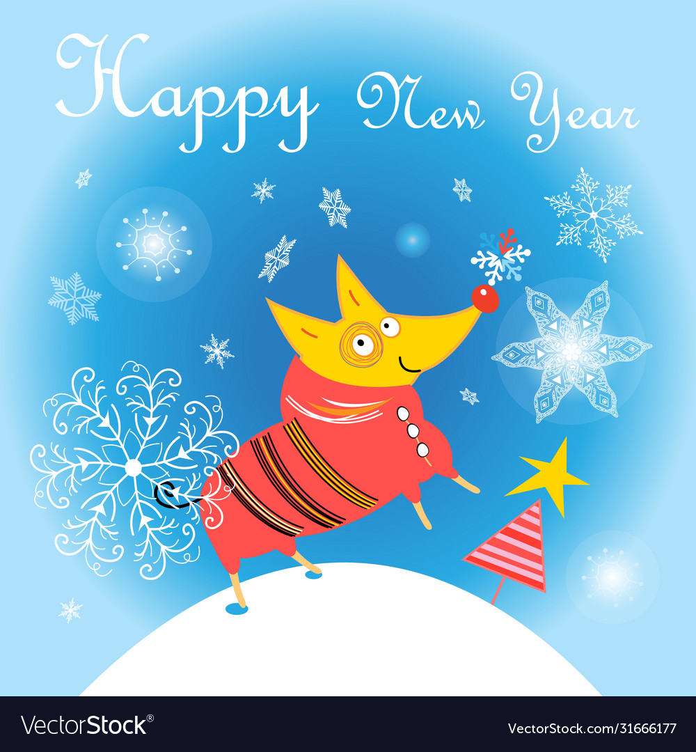 New year card with a yellow dog