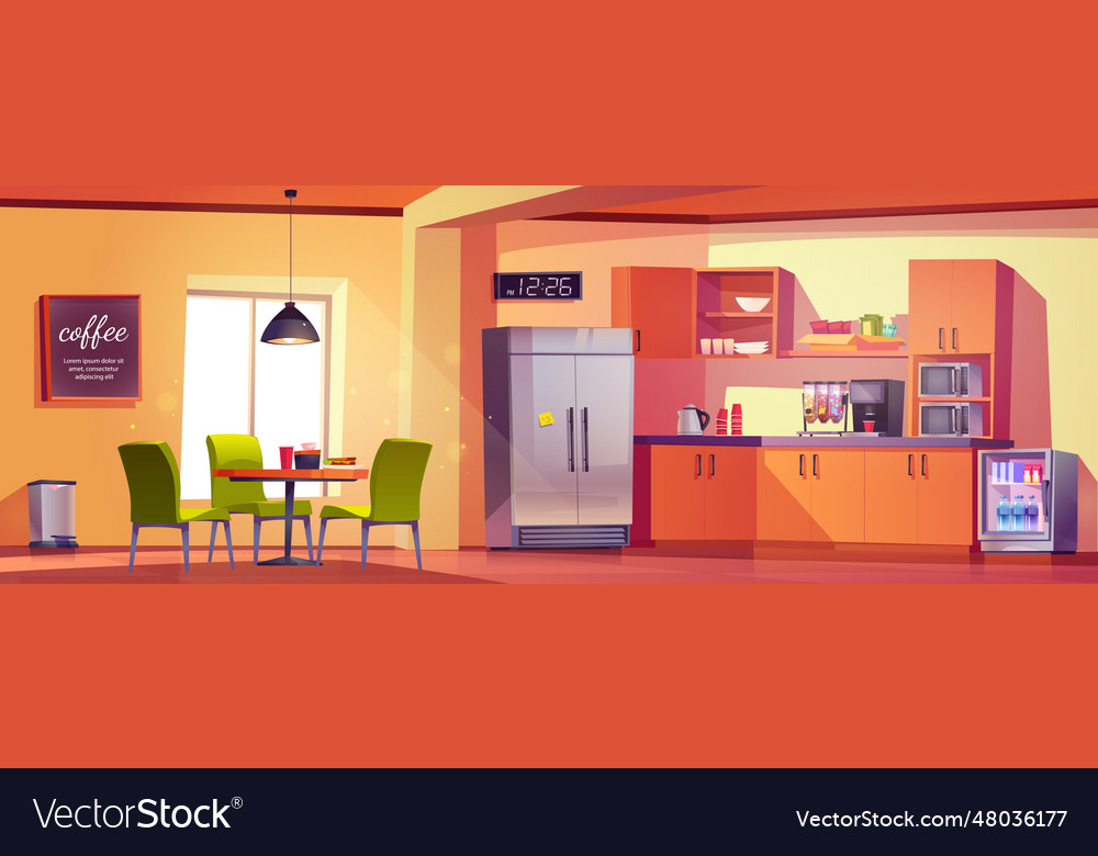 Office kitchen and break room interior Royalty Free Vector