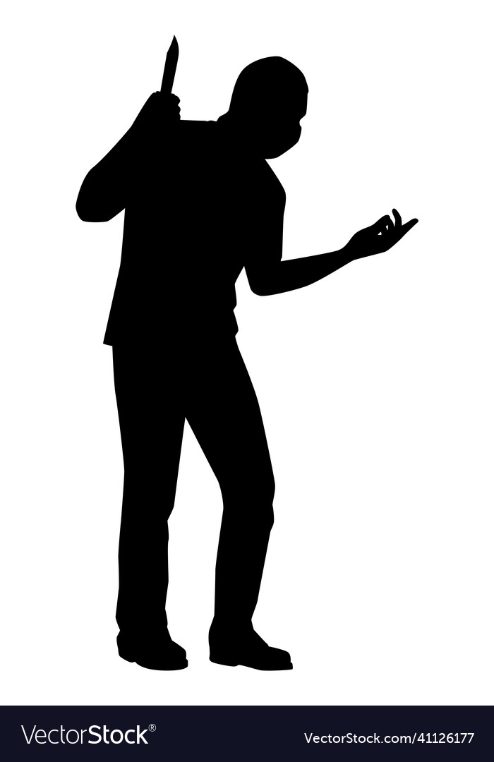 Robber with knife weapon in hand silhouette