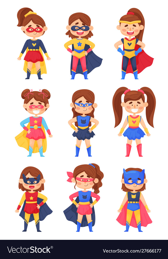 Set of little girls in costumes of superheroes Vector Image