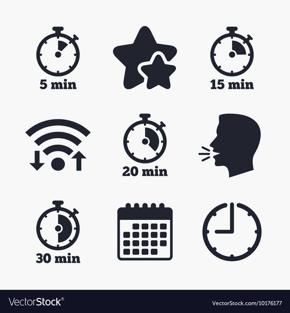 Timer icons five minutes stopwatch symbol