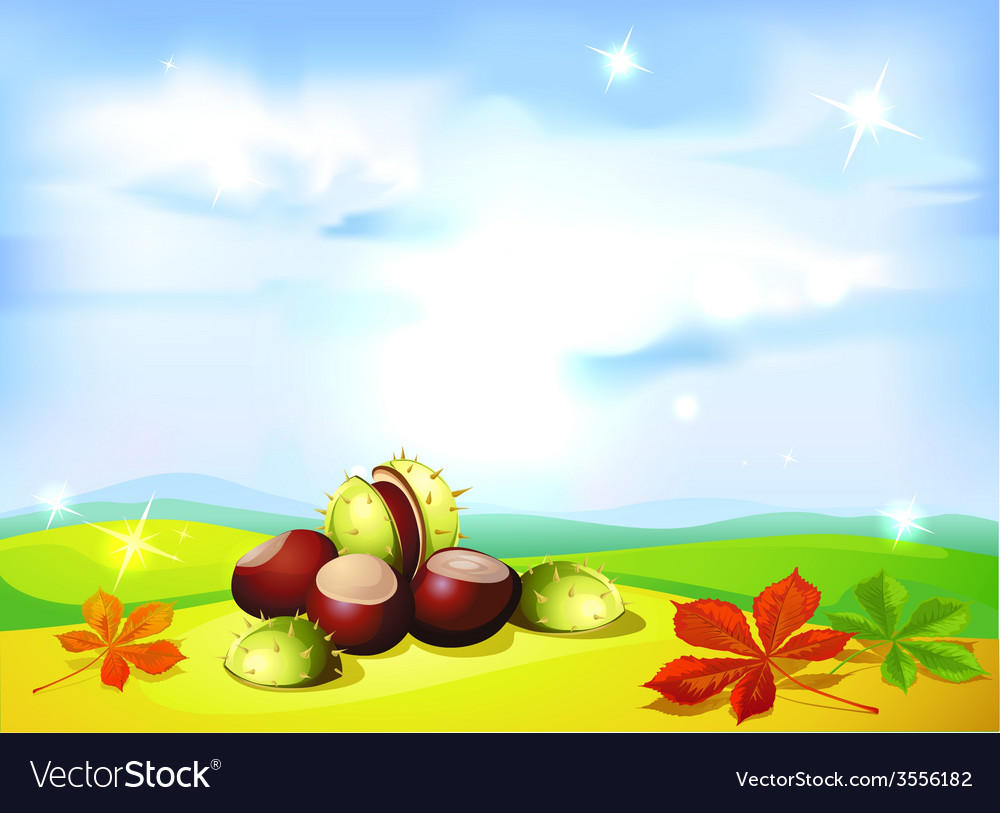 Autumn landscape background with chestnuts