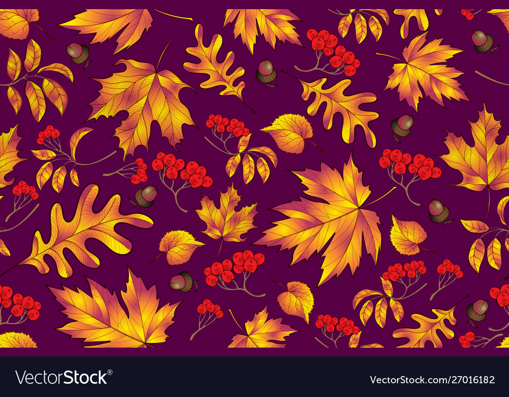 Autumn seamless pattern with leaf background vector image Autumn seamless pattern with leaf background