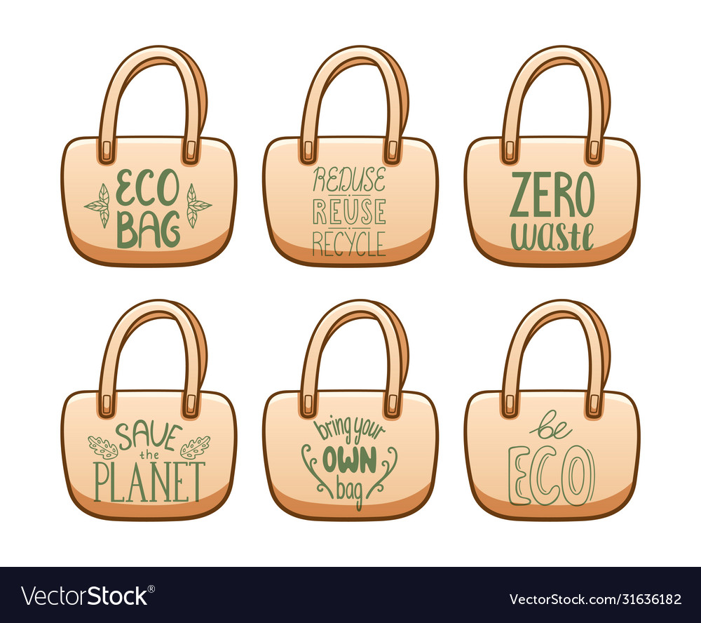 Beige textile eco bags with ecology slogans set