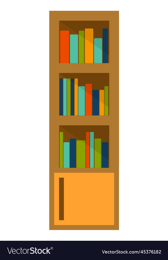 Bookcase icon wooden shelves with books room Vector Image