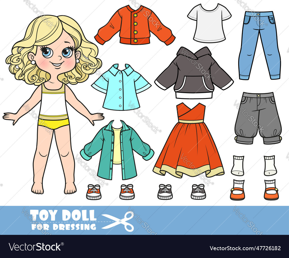 Cartoon blond girl and clothes separately - dress Vector Image