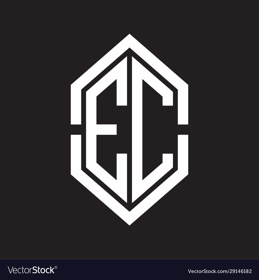 Ec logo monogram with hexagon shape and outline