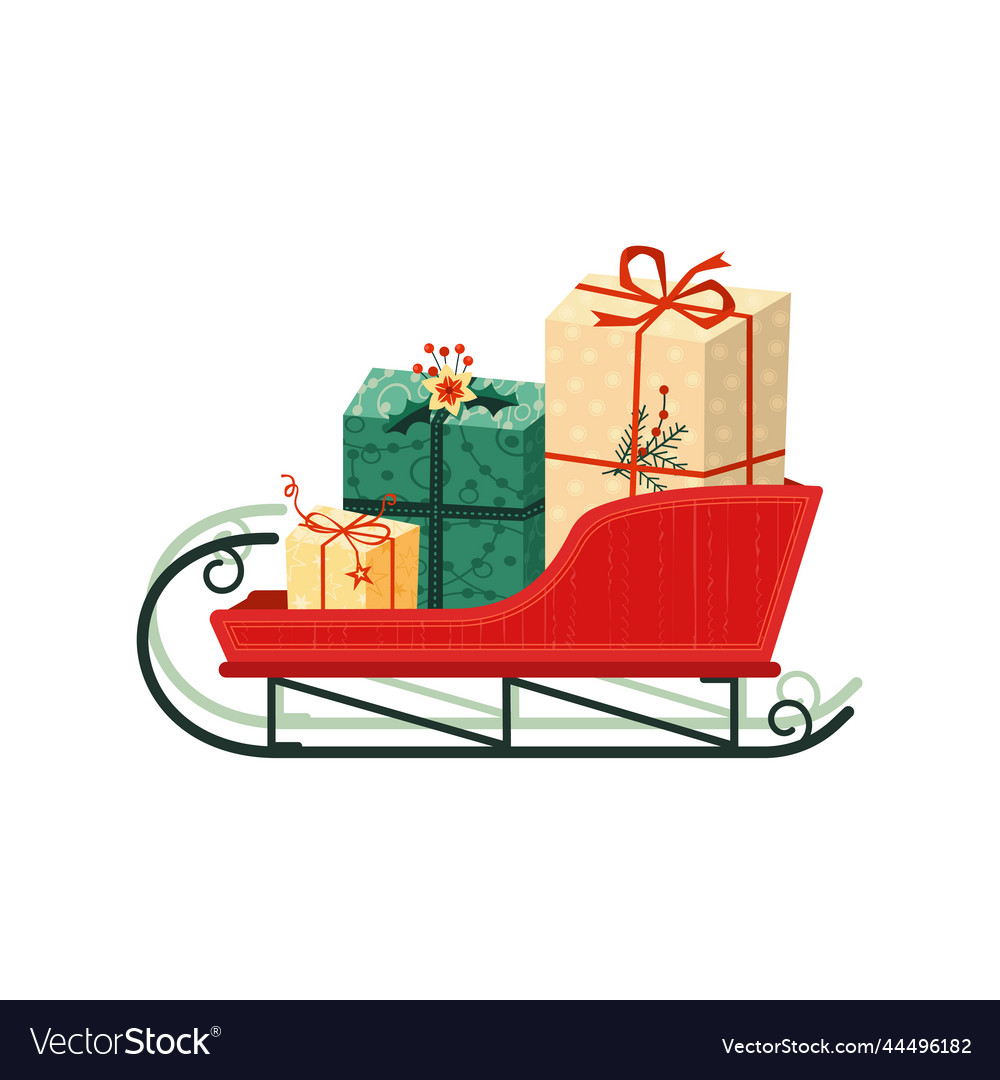 Festive santa sleigh with christmas presents icon Vector Image