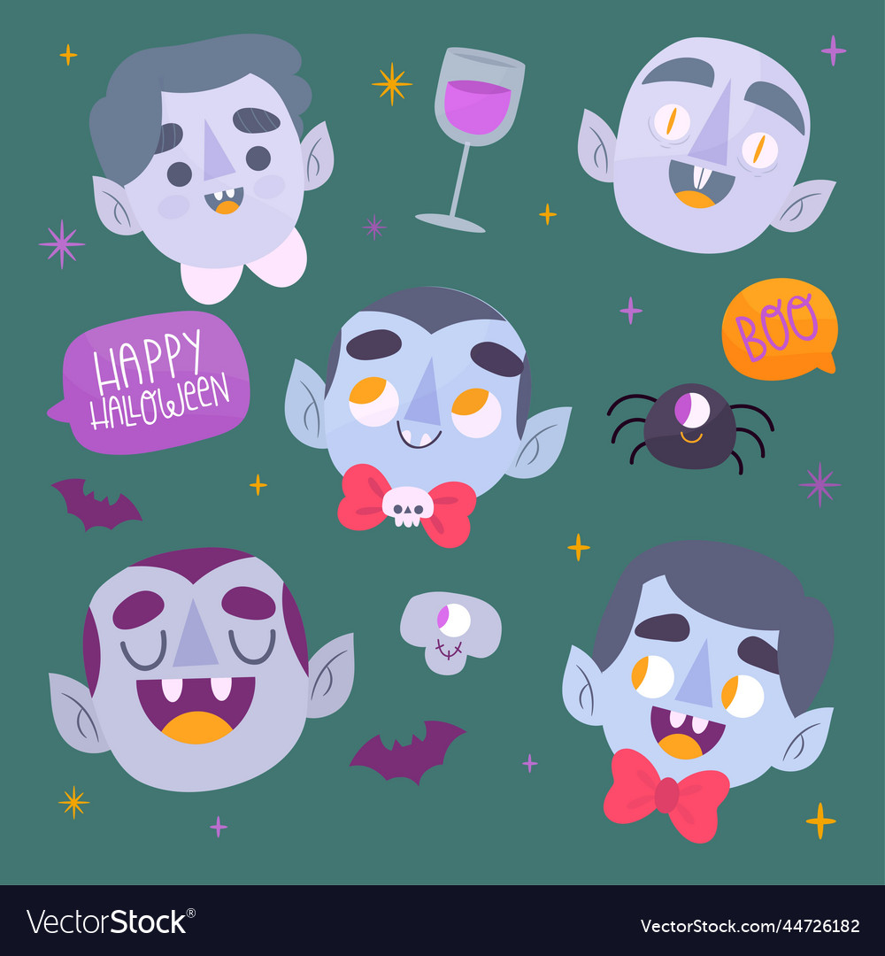 Hand drawn vampire head character collection