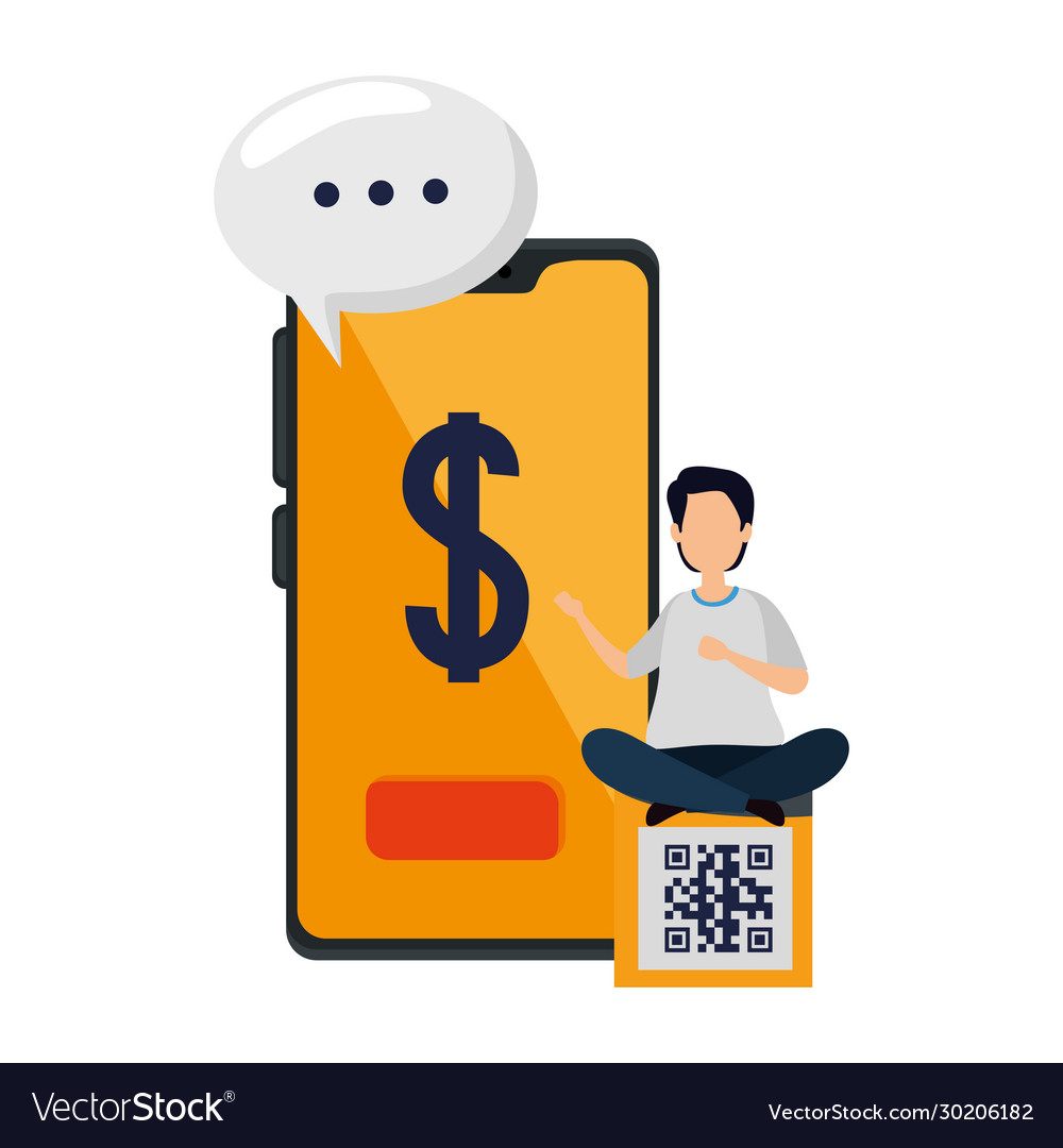 Man and code qr with icons