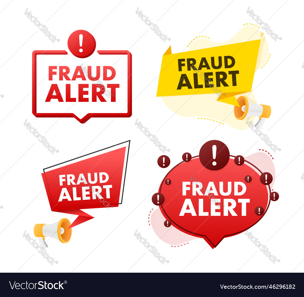 Megaphone label set with text fraud alert
