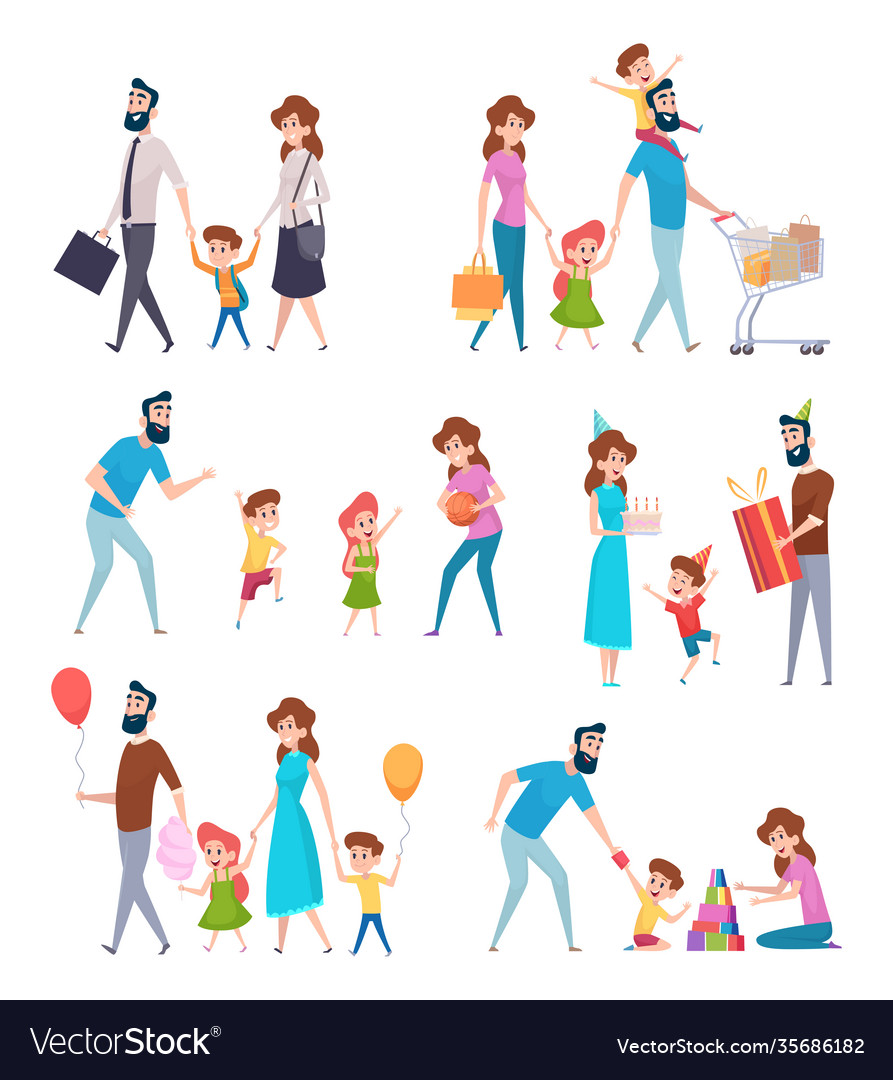 Parents with kids school kids with father Vector Image