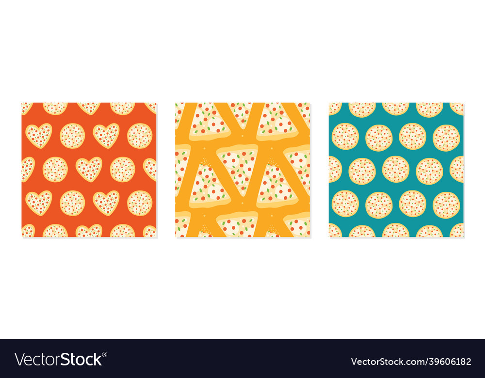 Set collection of three pizza patterns vector image Set collection of three pizza patterns