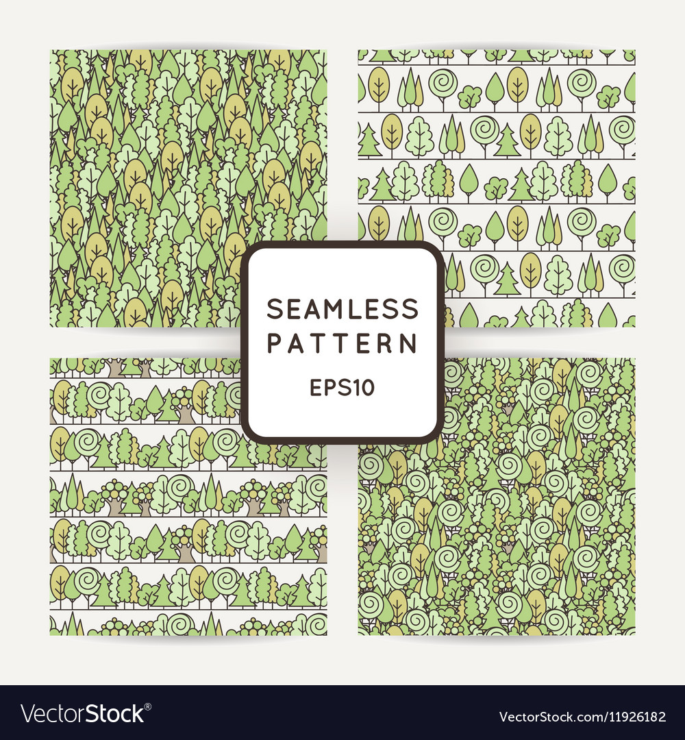 Set of seamless tree pattern background line