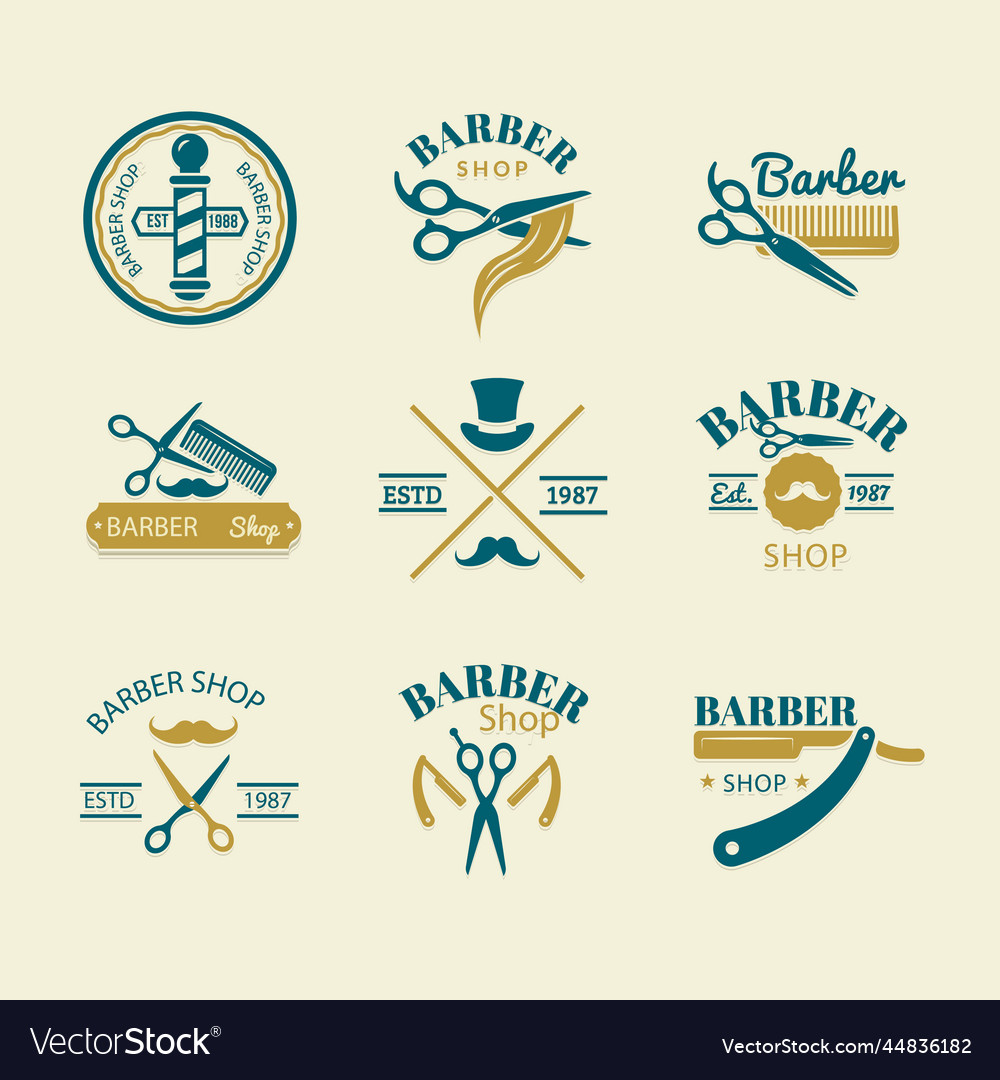 Set of vintage barber shop logo graphics and icons