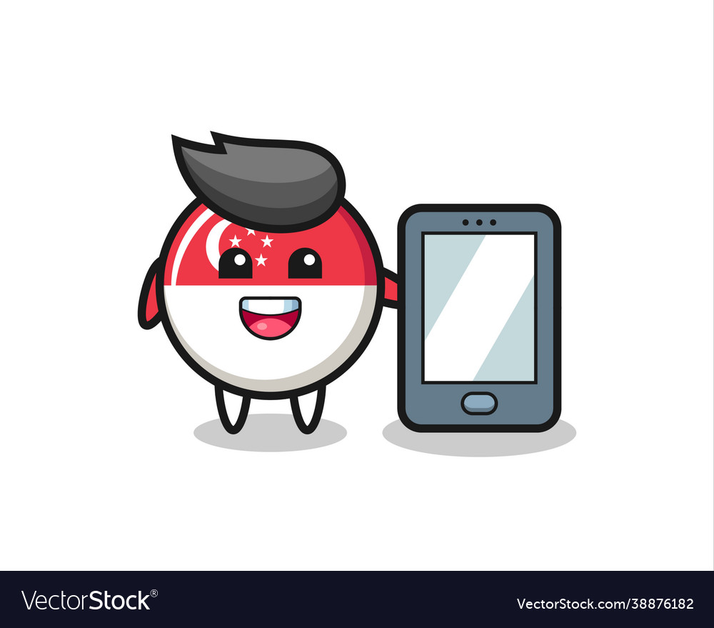 Singapur Flagge Badge Cartoon mit einem Smartphone