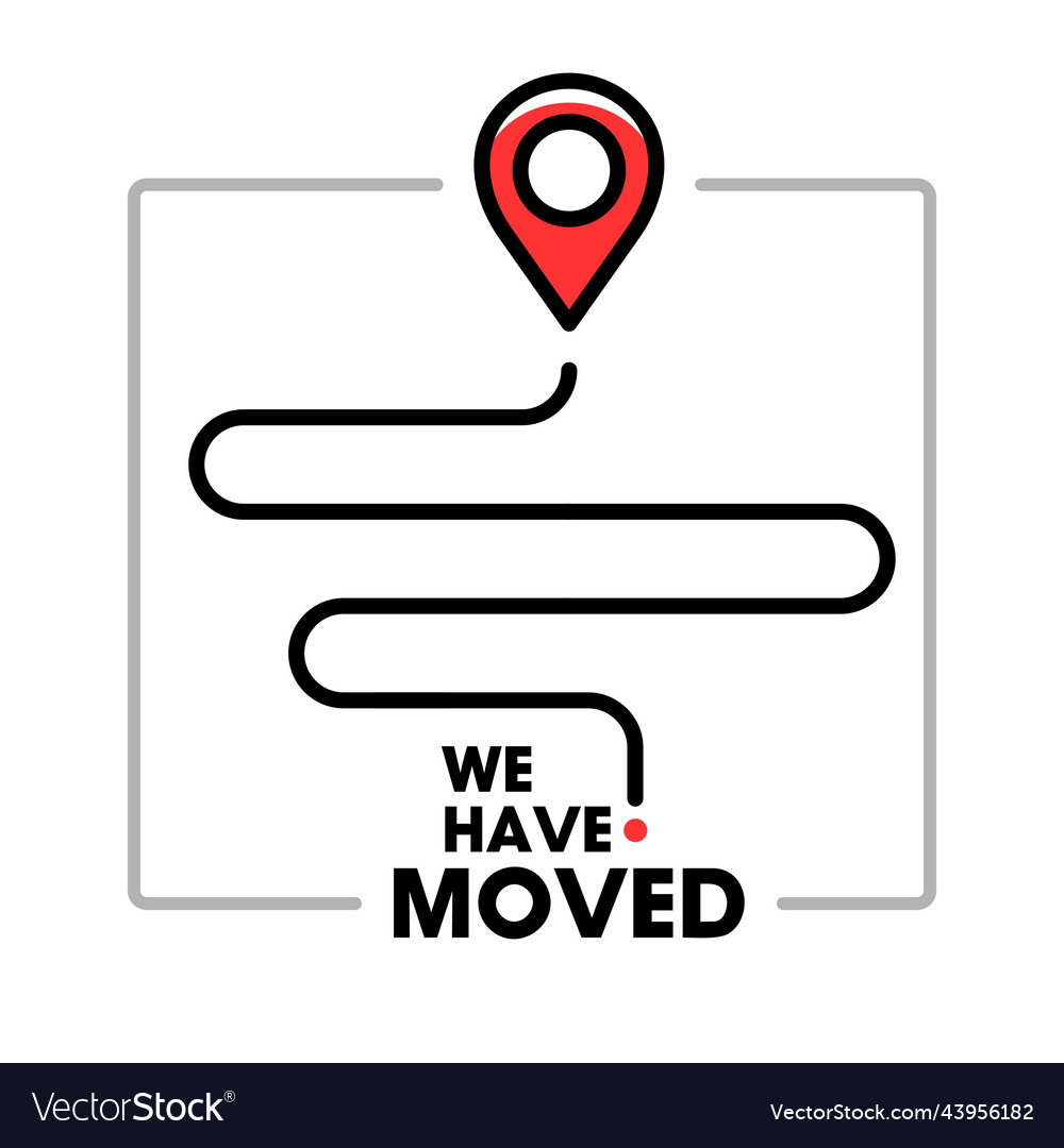 We have moved minimal icon with pin relocation vector image We have moved minimal icon with pin relocation