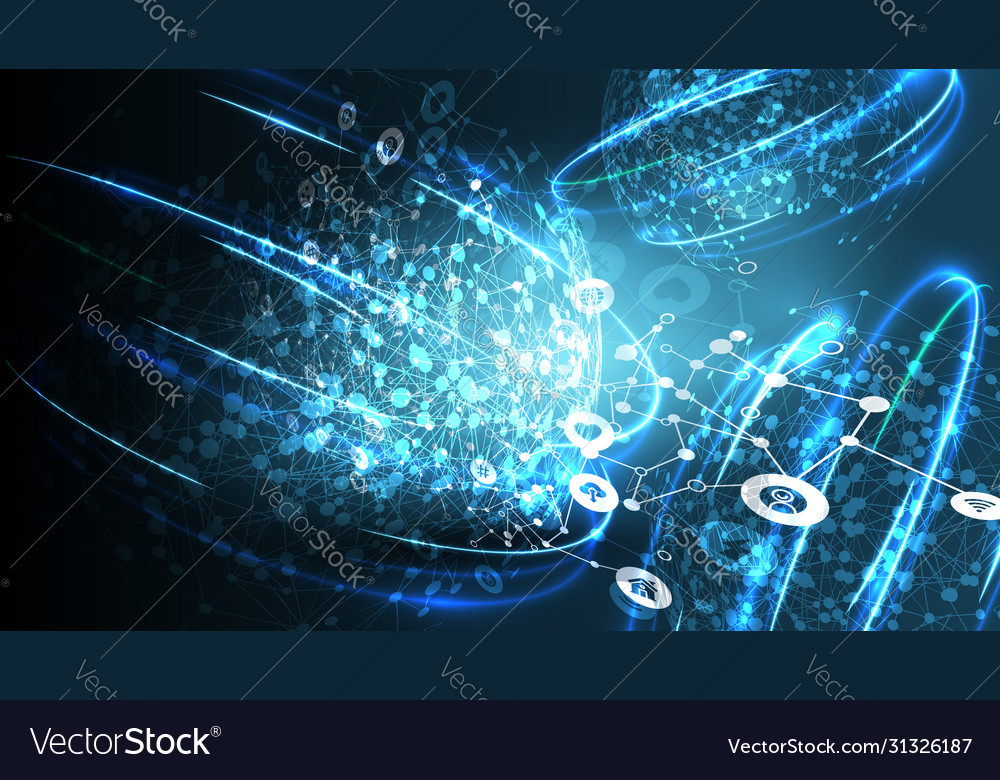 Blue abstract network background with globe Vector Image Blue abstract network background with globe