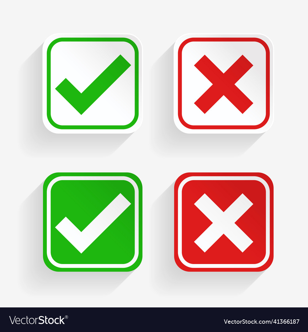 Buttern style check mark and cross symbols vector image Buttern style check mark and cross symbols