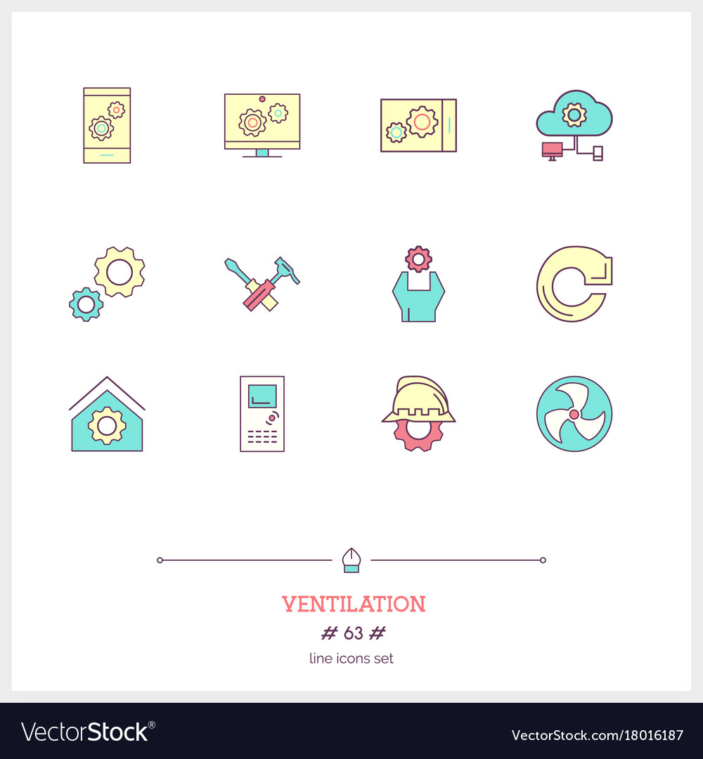 Color line icon set of ventilation engineering