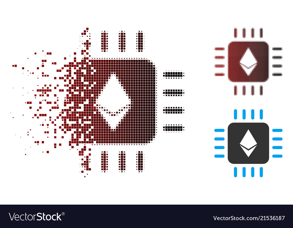 Fractured pixel halftone ethereum processor chip vector image Fractured pixel halftone ethereum processor chip