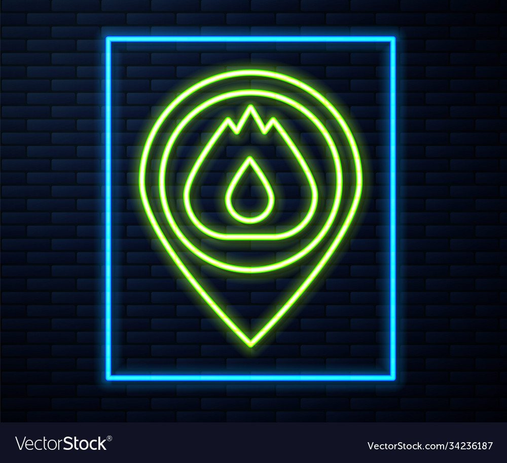 Glowing neon line map pointer with fire flame icon Vector Image Glowing neon line map pointer with fire flame icon