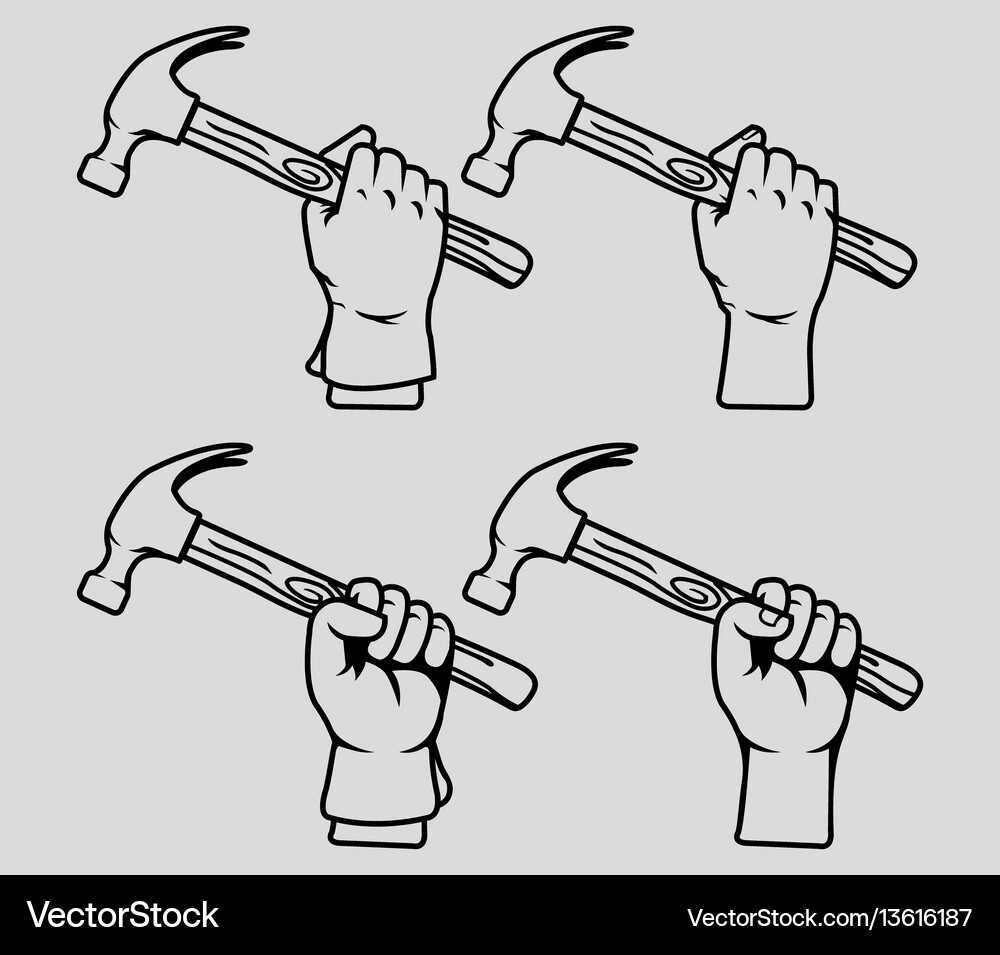 Hand holding hammer line art Royalty Free Vector Image