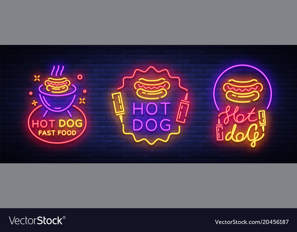 Hot dog collection neon signs set