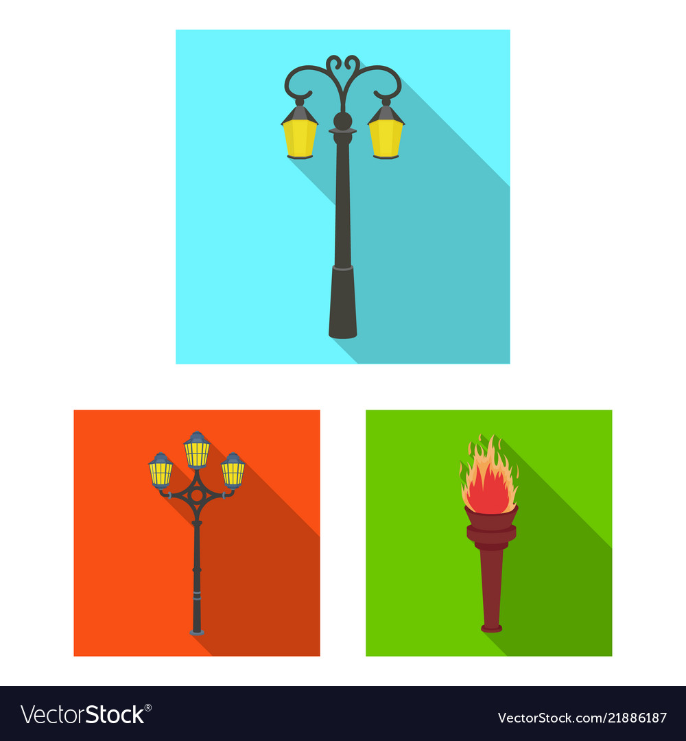 Lamp post flat icons in set collection for design
