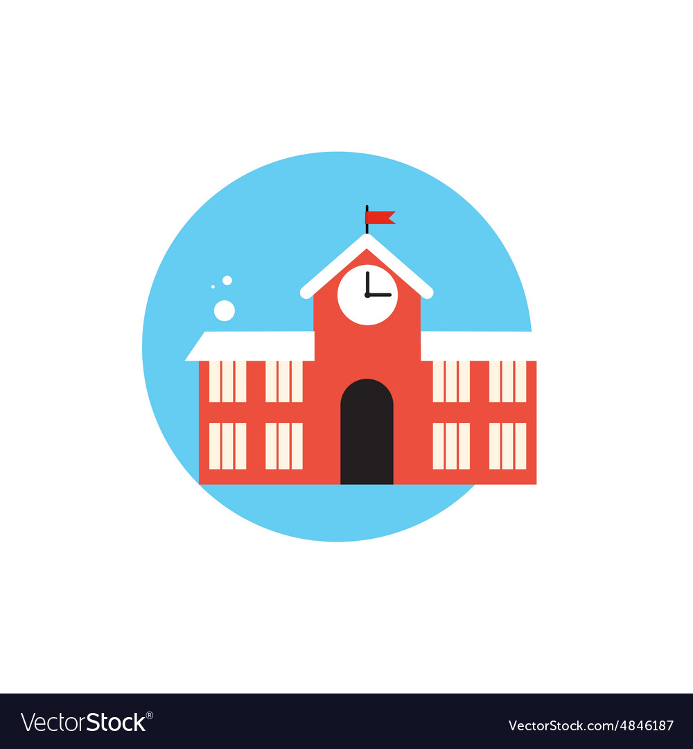 Line icon with flat graphics element of school