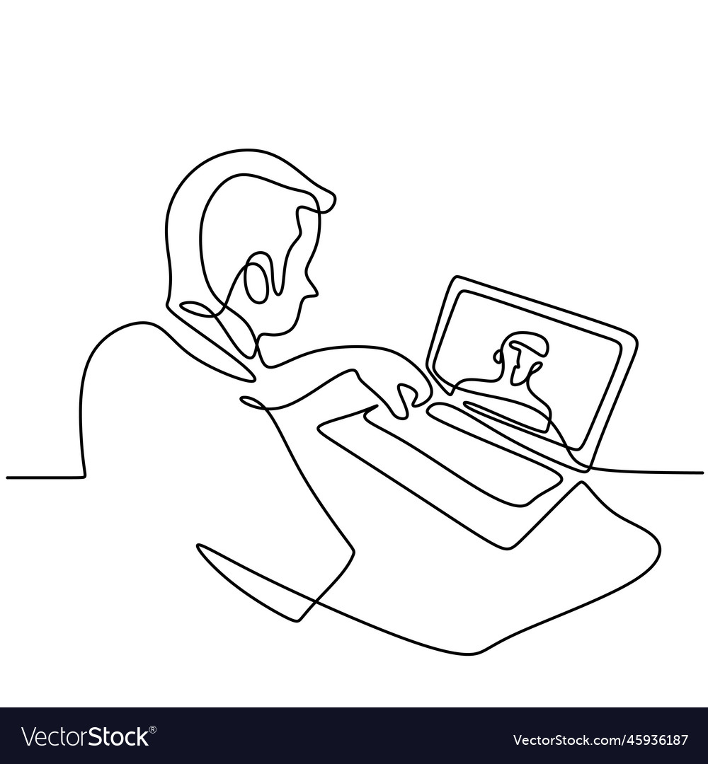 Man working or learning from home having online vector image Man working or learning from home having online