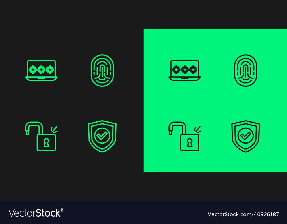 Set line shield with check mark open padlock vector image Set line shield with check mark open padlock