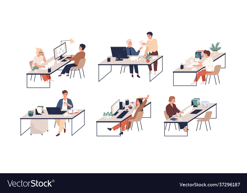 Set people working with laptops and computers vector image Set people working with laptops and computers