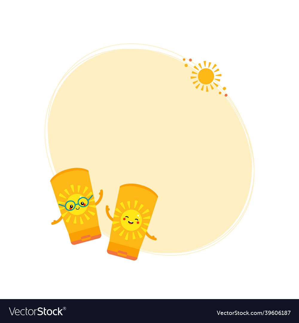 Sunscreen characters with frame card template Vector Image Sunscreen characters with frame card template