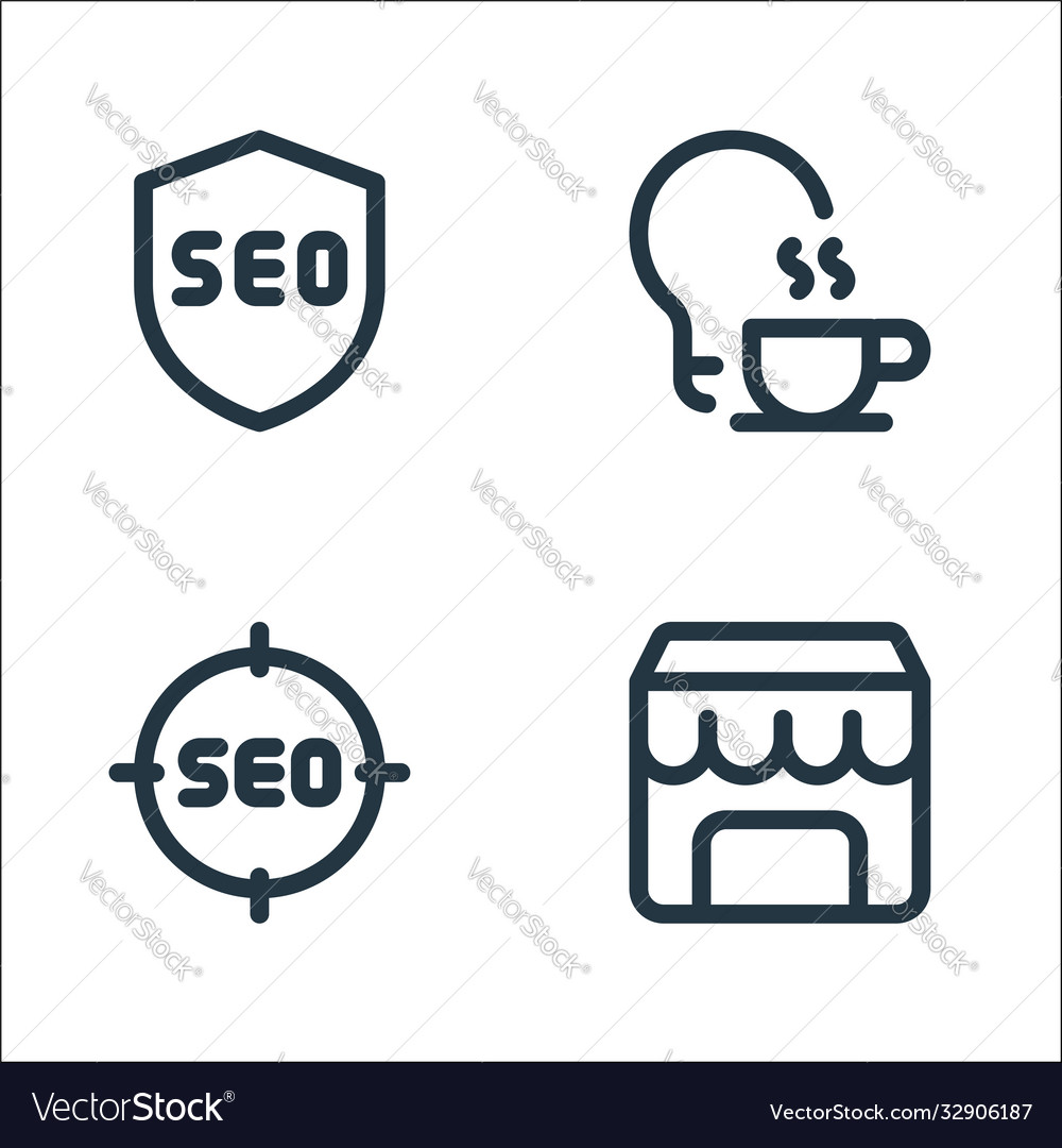 Web apps seo line icons linear set quality vector image Web apps seo line icons linear set quality
