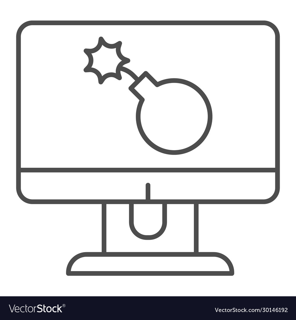 Bomb on monitor thin line icon hacked computer vector image Bomb on monitor thin line icon hacked computer