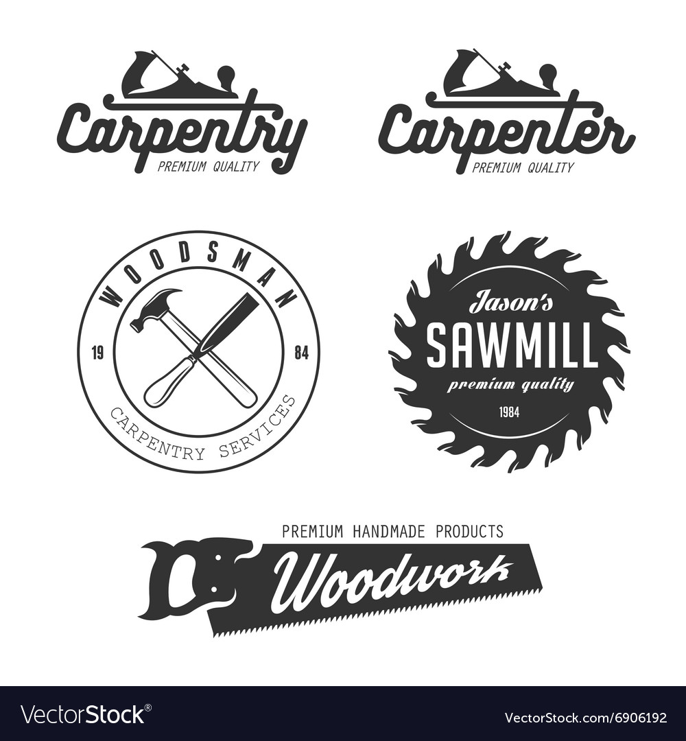 Carpentry emblems badges design elements Vector Image