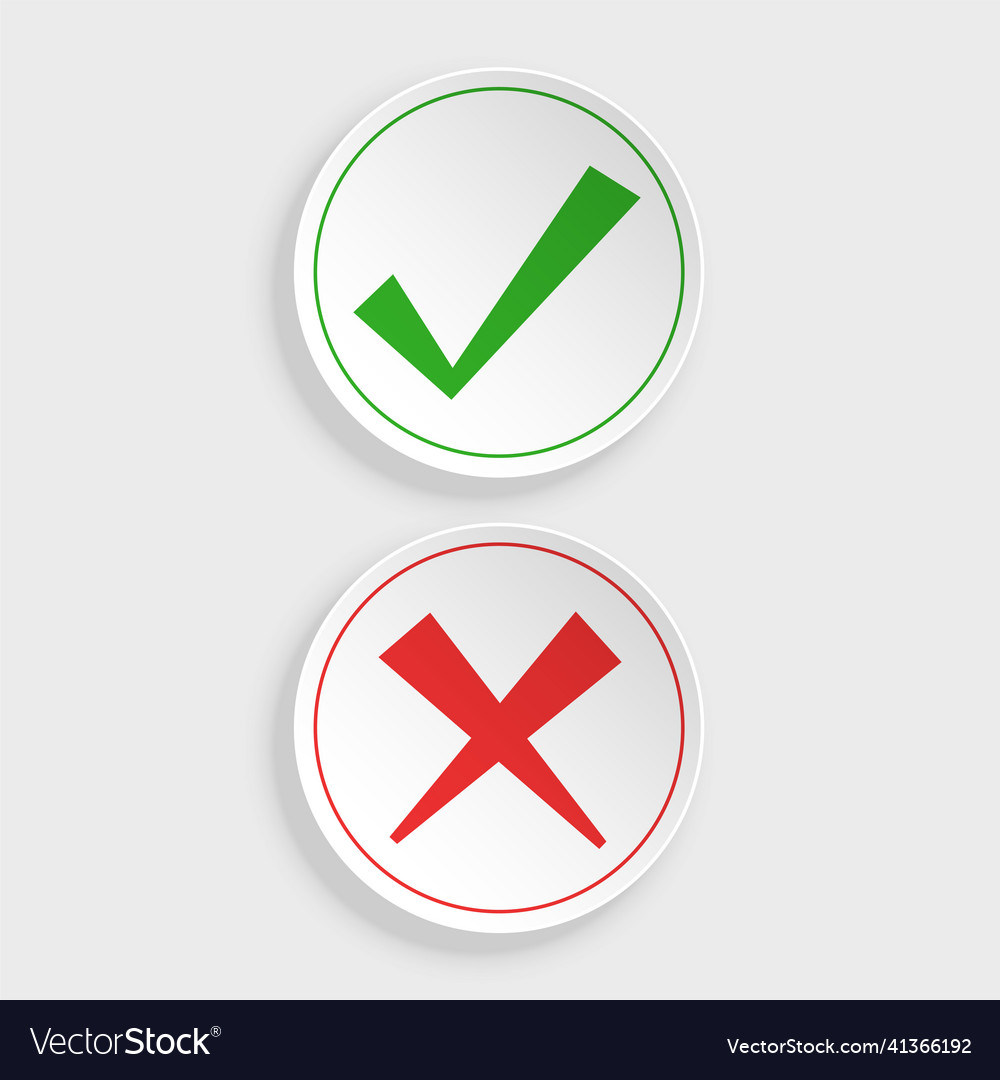 Check mark and cross buttons in sticker style vector image Check mark and cross buttons in sticker style