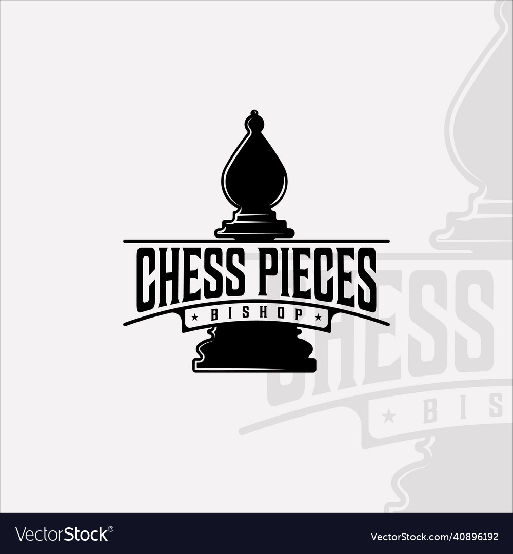 Chess and bishop piece logo vintage template icon