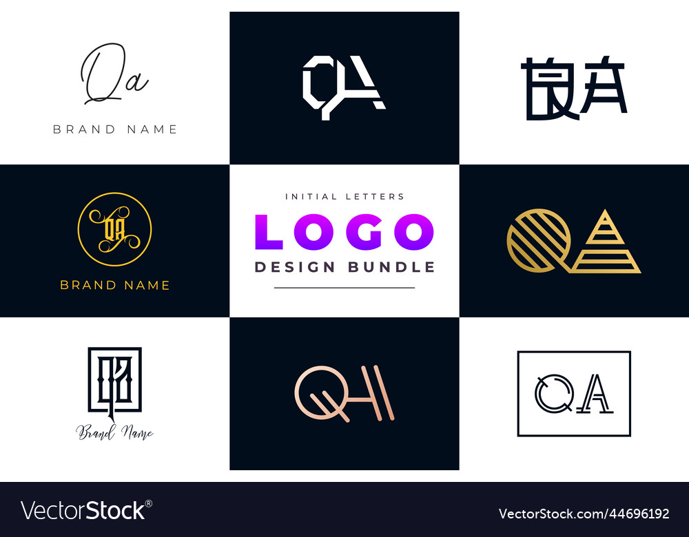 Initial letters qa logo design bundle vector image Initial letters qa logo design bundle